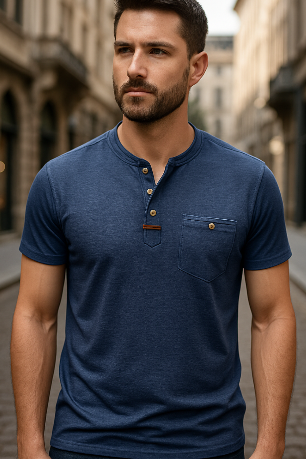 Saxon - Elegant Round Neck T Shirt With Pocket