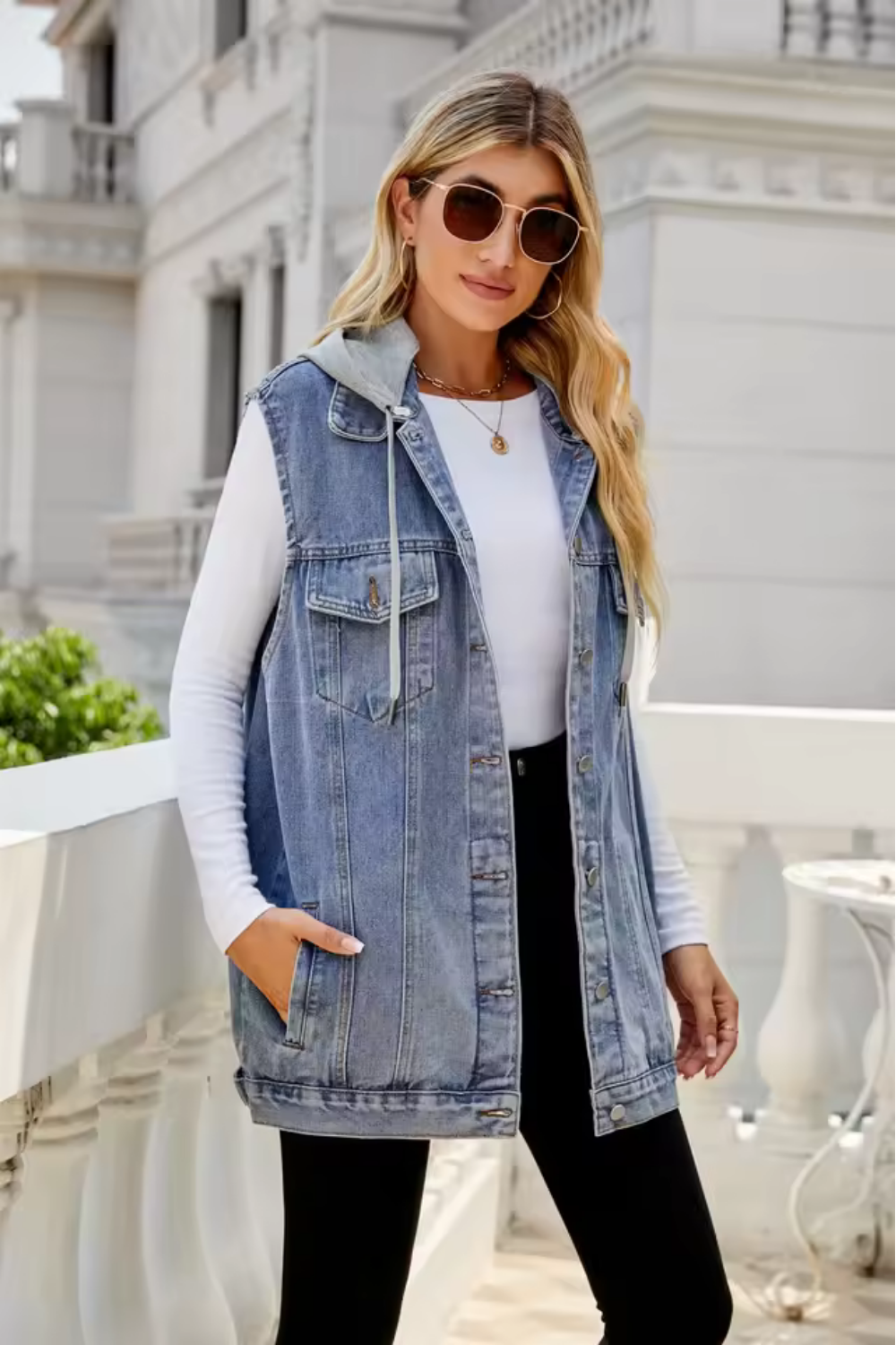 Morgan - Hooded Denim Vest