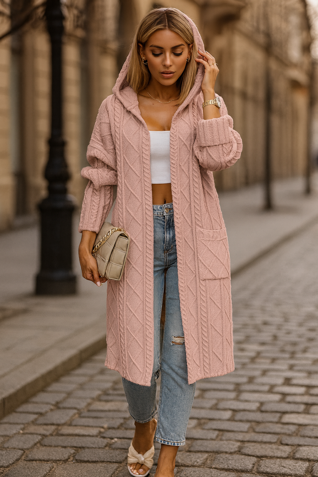 Jelone - Extended Length Hooded Cardigan
