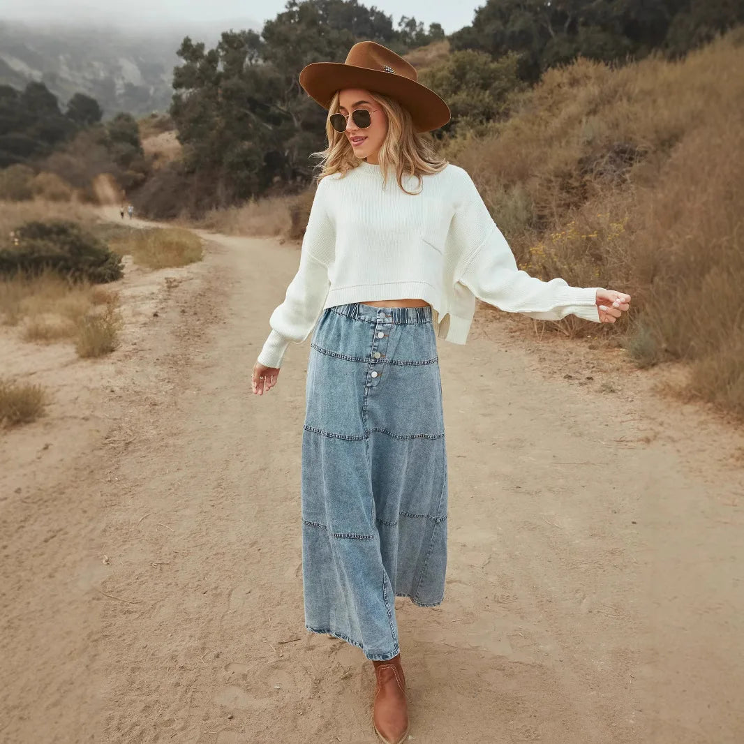Anna - Boho Maxi Denim Skirt