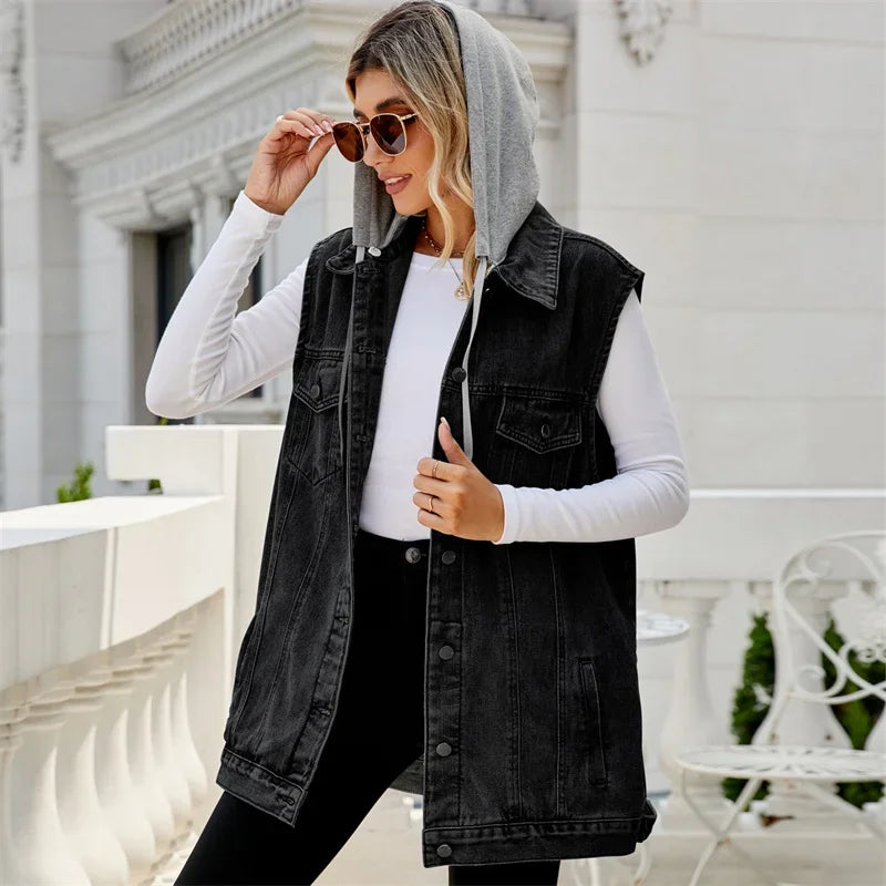 Morgan - Hooded Denim Vest