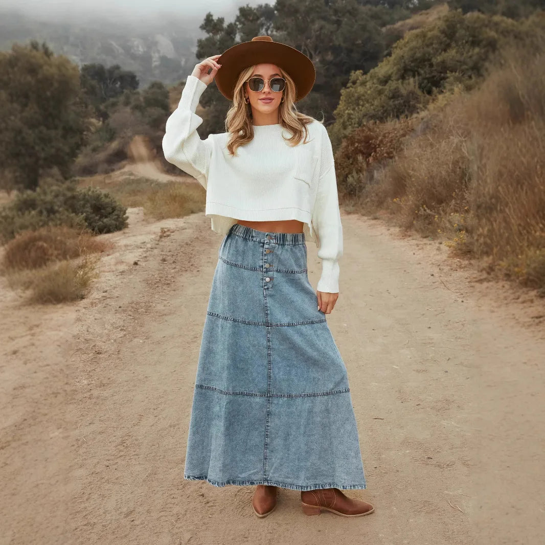 Anna - Boho Maxi Denim Skirt