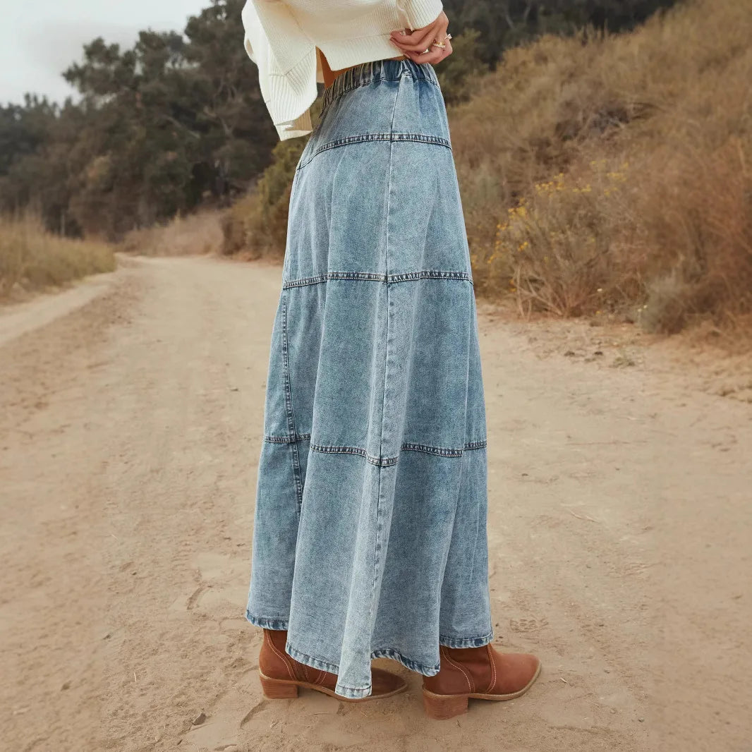 Anna - Boho Maxi Denim Skirt