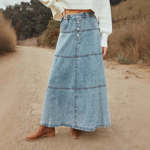 Anna - Boho Maxi Denim Skirt