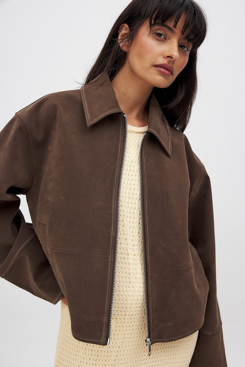 Brown Seude Zip Jacket