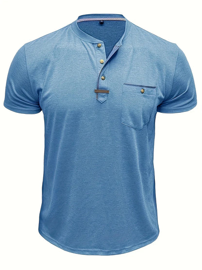 Saxon - Elegant Round Neck T Shirt With Pocket