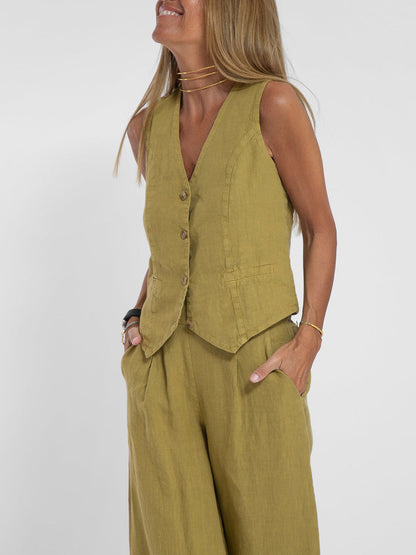 Elevate Your Style with the Aira™ Buttoned Vest and Wide-Leg Trousers Ensemble
