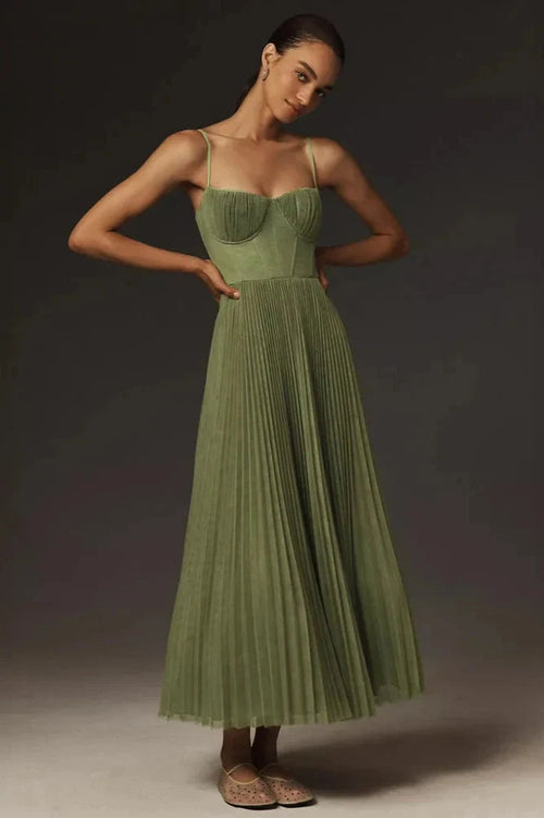 GEMMA | PLEATED HIGH-WAIST MIDI DRESS