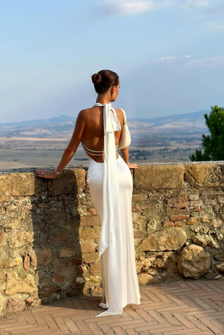Olivia | Pearl Halter Maxi Dress