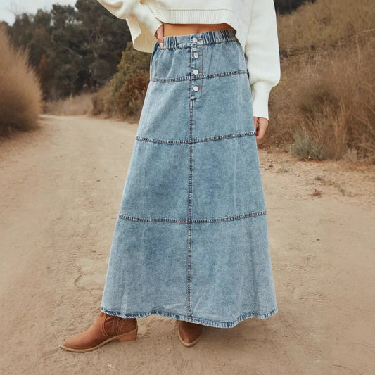Anna - Boho Maxi Denim Skirt