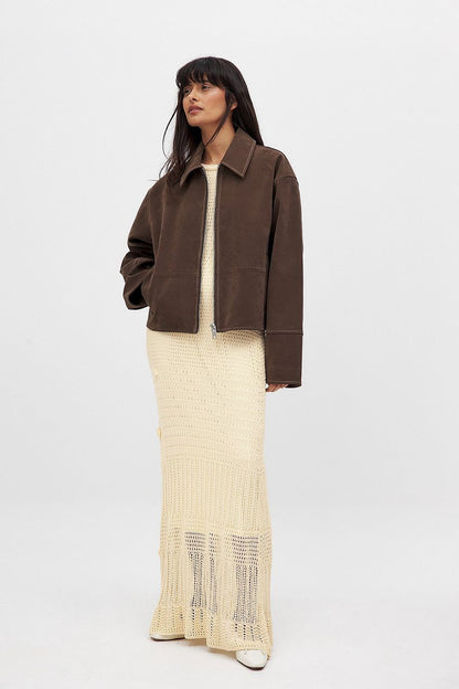 Brown Seude Zip Jacket