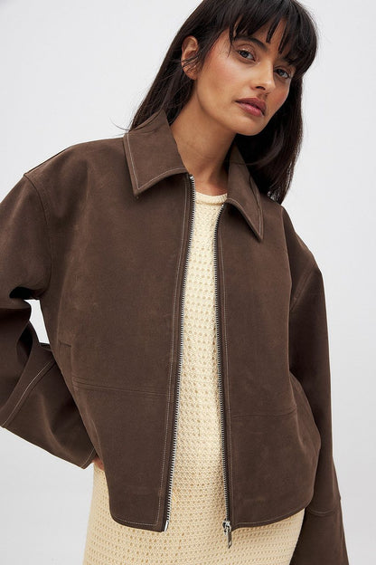 Brown Seude Zip Jacket