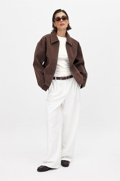 Brown Seude Zip Jacket