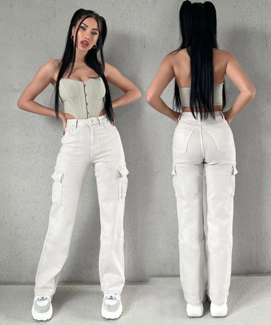 Pilar® | Eva Cream Cargo Pants