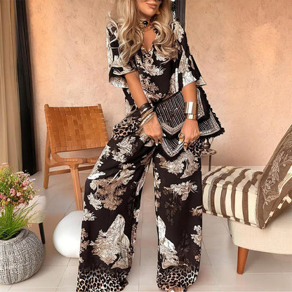 PrintedEase™ V-Neck Two-Piece Set